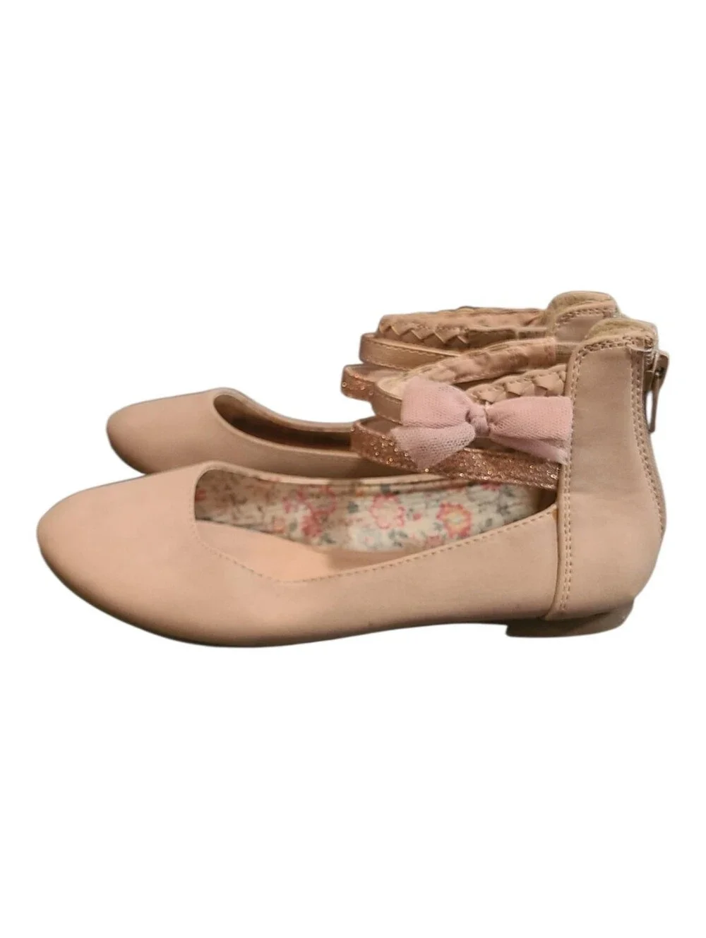 Jellypop Blush Pink Bow Ballet Flats with Braided Ankle Straps Girls Size 1